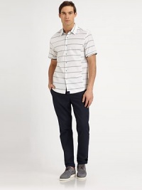 Effortless style defines this striped classic, with subtle tipping and short sleeves for a resort feel.ButtonfrontCottonMachine washImported Effortless style defines this striped classic, with subtle tipping and short sleeves for a resort feel.ButtonfrontCottonMachine washImported