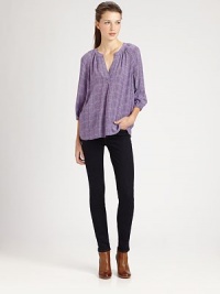 A cute and chic take on the Henley, with allover dots and relaxed peasant sleeves, rendered in sophisticated silk.Split crewneck with placketThree-quarter sleeves with elasticized cuffsBack pleatsSilkDry cleanImportedModel shown is 5'9½ (176cm) wearing US size Small.This style runs true to size. We recommend ordering your usual size for a standard fit. A cute and chic take on the Henley, with allover dots and relaxed peasant sleeves, rendered in sophisticated silk.Split crewneck with placketThree-quarter sleeves with elasticized cuffsBack pleatsSilkDry cleanImportedModel shown is 5'9½ (176cm) wearing US size Small.This style runs true to size. We recommend ordering your usual size for a standard fit.