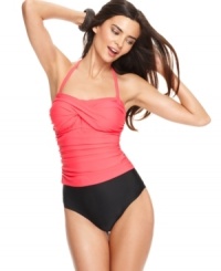 Tropical Honey's chic, ultra-flattering suit shapes your silhouette with elegant ruching. Wear it with or without the removable halter strap. Tropical Honey's chic, ultra-flattering suit shapes your silhouette with elegant ruching. Wear it with or without the removable halter strap.