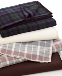 Cozy up! Homespun charm starts with this beautiful wool blanket from Pendleton, featuring sumptuous texture to keep you warm and toasty throughout the cold winter months. Choose from two solid or two plaid designs. Cozy up! Homespun charm starts with this beautiful wool blanket from Pendleton, featuring sumptuous texture to keep you warm and toasty throughout the cold winter months. Choose from two solid or two plaid designs.