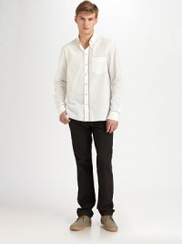 The look of a tailored dress shirt with a casual sportshirt feel, crafted with patch pocket and striped trim.Button-down collarButtonfrontSingle-button cuffsPatch pocketStriped back yokeCottonMachine washImported The look of a tailored dress shirt with a casual sportshirt feel, crafted with patch pocket and striped trim.Button-down collarButtonfrontSingle-button cuffsPatch pocketStriped back yokeCottonMachine washImported