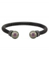 Eternally elegant. Whether you wear it for daytime or evening, Majorica's stainless steel bangle bracelet with organic man-made black pearls will stand out as a timeless and tasteful finishing touch. Approximate diameter: 2-1/2 inches.