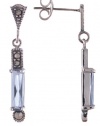 Sterling Silver Blue Topaz CZ Baguette Marcasite Drop Earrings