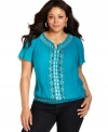 AGB's short sleeve plus size peasant top is an ideal addition to your weekend wardrobe-- pair it with your favorite pair of jeans!