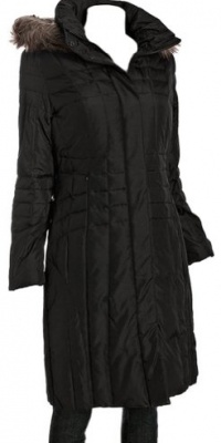 Calvin Klein Coat, Long Quilted Puffer Hooded Faux Fur Trim Down Size Medium