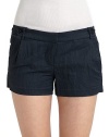 Crinkle-texture adds subtle shine to these trimly tailored shorts. Button-tab details at waist Belt loops Zipper front fly Side slash pockets Back button-flap pockets Back notched waistband Rise, about 2 Inseam, about 9½ 66% nylon/34% cotton; dry clean Imported