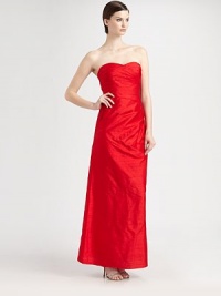 Lustrous silk in a show-stopping shade, finished with a dramatic, sculptural back drape.Strapless sweetheart necklinePleated bodiceRuffled back appliquéBack drapeConcealed side zipFully linedAbout 45 from natural waistSilkDry cleanImportedModel shown is 5'10½ (179cm) wearing US size 2. Lustrous silk in a show-stopping shade, finished with a dramatic, sculptural back drape.Strapless sweetheart necklinePleated bodiceRuffled back appliquéBack drapeConcealed side zipFully linedAbout 45 from natural waistSilkDry cleanImportedModel shown is 5'10½ (179cm) wearing US size 2.