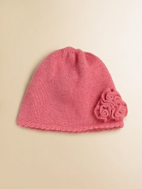 Soothingly soft hat of pure cashmere, adorned by a darling rose detail. Pull-on styleCashmereHand washImported Soothingly soft hat of pure cashmere, adorned by a darling rose detail. Pull-on styleCashmereHand washImported