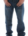 MO7 Most Official Seven Men's Straight Fit Denim Jeans Distressed Indigo