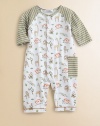 You'll go wild for this adorable, striped, soft cotton one-piece with a colorful animal print.CrewneckLong sleevesFull front snapsBottom snapsSide pocketPima cottonMachine washImported Please note: Number of snaps may vary depending on size ordered. 