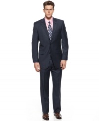 From the interview to the sales call to the corner office, this sleek navy suit from Michael Kors makes a smart addition to any modern guy's fast-paced career. From the interview to the sales call to the corner office, this sleek navy suit from Michael Kors makes a smart addition to any modern guy's fast-paced career.