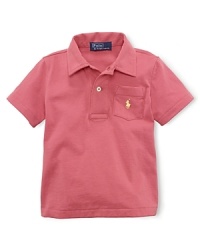 An adorable pocketed polo shirt is crafted from super-soft cotton jersey for a breathable, comfy fit. An adorable pocketed polo shirt is crafted from super-soft cotton jersey for a breathable, comfy fit.