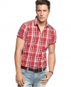 Always a classic. This plaid shirt from INC International Concepts is a timeless casual addition to your summer style.