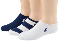 Ralph Lauren Kid's Striped and Solid Ankle Socks Three Pack - White/navy Ralph Lauren Kid's Striped and Solid Ankle Socks Three Pack - White/navy