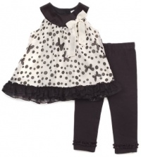 Rare Editions Baby-girls Newborn Ruffle Hem Legging Set, Ivory/Black, 6 Months