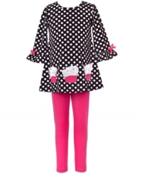 The sweet style of this polka dot cupcake dress and matching leggings set from Rare Editions is a real treat to stock her closet. The sweet style of this polka dot cupcake dress and matching leggings set from Rare Editions is a real treat to stock her closet.