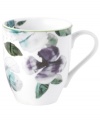 Watercolor florals adorn the canvas of white porcelain that is Mikasa's Paradise Bloom mug. A simple silhouette and band of green complete this essential part of the everyday dinnerware collection.