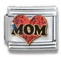 Mom in Red Heart Italian Charm 18k Gold and Glitter Enamel Love Theme by Casa D'Oro Mom in Red Heart Italian Charm 18k Gold and Glitter Enamel Love Theme by Casa D'Oro