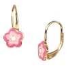 Light and Dark Pink Enamel Flower 18k Yellow Gold Overlay Leverback Pierced Post Earrings