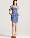A tailored Plenty by Tracy Reese dress proves having the blues is a good thing, flaunting a playful dot print and ornamental buttons in summer's favorite hue. The stretch cotton style promises a perfect fit every time you wear it, so work the look all season long with charming confidence.