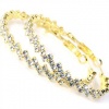 1.5 Inch Medium Gold, Silver & White Tri-Tone Crystal Rhinestone Zigzag Design Hoop Earrings, Omega Leverback Closures