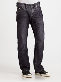 A relaxed fit with modern sensibilities is rendered in slightly faded, fine-wale corduroy.Five-pocket styleZip flyInseam, about 3470% cotton/30% polyesterMachine washImported A relaxed fit with modern sensibilities is rendered in slightly faded, fine-wale corduroy.Five-pocket styleZip flyInseam, about 3470% cotton/30% polyesterMachine washImported