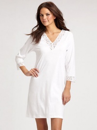 Luxe lace lends a feminine edge to this supremely comfortable silhouette of supple cotton.V-neckline About 35½ from shoulder to hem Mercerized cotton Machine wash Imported Luxe lace lends a feminine edge to this supremely comfortable silhouette of supple cotton.V-neckline About 35½ from shoulder to hem Mercerized cotton Machine wash Imported
