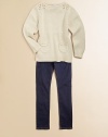 So soft and cozy, in a smooth blended yarn, with lacy pointelle stitching at the shoulders and roll-edge front patch pockets.Extended ribbed crewneckOpen pointelle stitching at the shouldersLong sleeves with ribbed cuffsFront patch pockets with rolled edgesRibbing at hem30% viscose/25% cotton/20% wool/15% nylon/10% angoraHand washImported