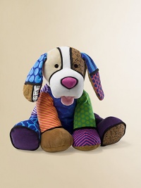 In a patchwork of patterns, this friendly pup is the perfect plush play mate.17½W X 32H X 13½DCottonWashable surfaceRecommended for ages 4 and upImported