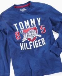 Big game: Get him looking like he's playing in the big leagues with a long-sleeved graphic tee from Tommy Hilfiger. Big game: Get him looking like he's playing in the big leagues with a long-sleeved graphic tee from Tommy Hilfiger.