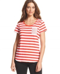Style&co. Sport mixes up a striped cotton tee with a chic little chest pocket featuring an opposing print. Style&co. Sport mixes up a striped cotton tee with a chic little chest pocket featuring an opposing print.