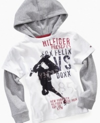 Your little guy will be shredding in style with this layered snowboarding tee by Tommy Hilfiger. Your little guy will be shredding in style with this layered snowboarding tee by Tommy Hilfiger.