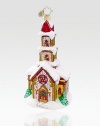 In stunning mouthblown European glass, this snow-capped cathedral ornament packs elegant pastoral charm.Mouthblown, handpainted glass 5½ high Made in Poland