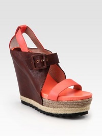 Contrasting leather wedge and a textured espadrille platform elevate vibrant, soft leather straps. Leather and hemp wedge, 5 (125mm)Hemp platform, 1 (25mm)Compares to a 4 heel (100mm)Leather upperLeather liningRubber solePadded insoleImportedOUR FIT MODEL RECOMMENDS ordering one half size up as this style runs small. Contrasting leather wedge and a textured espadrille platform elevate vibrant, soft leather straps. Leather and hemp wedge, 5 (125mm)Hemp platform, 1 (25mm)Compares to a 4 heel (100mm)Leather upperLeather liningRubber solePadded insoleImportedOUR FIT MODEL RECOMMENDS ordering one half size up as this style runs small.