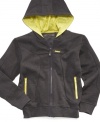 Yellow details give this grey basic hoodie from DKNY a bit of color and whole lot of style.