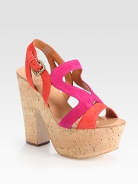 Uplifted by a natural cork heel and platform, vibrant colorblocking defines this suede go-to with an adjustable buckle and curvaceous straps. Cork heel, 5 (125mm)Cork platform, 2 (50mm)Compares to a 3 heel (75mm)Suede upperLeather lining and soleImported Uplifted by a natural cork heel and platform, vibrant colorblocking defines this suede go-to with an adjustable buckle and curvaceous straps. Cork heel, 5 (125mm)Cork platform, 2 (50mm)Compares to a 3 heel (75mm)Suede upperLeather lining and soleImported
