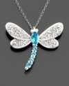 Create a buzz with this sensational round-cut blue topaz (1/3 ct. t.w.) and diamond-accented dragonfly pendant set in 14k white gold. Chain measures 18 inches; drop measures approximately 1 inch.