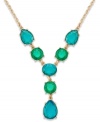 Dress up your décolleté with eye-catching color. Alluring aqua blue beads adorn this 14k gold-plated pendant from Charter Club -- the perfect complement to your warm-weather wardrobe. Approximate length: 17 inches + 3 inch extender. Approximate drop: 2 inches.