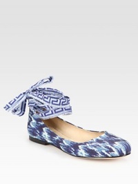 Comfortable linen flat in a trend-smart ikat print with a tie that makes its way up the ankle. Printed linen upperLeather lining and solePadded insoleImportedOUR FIT MODEL RECOMMENDS ordering true size. Comfortable linen flat in a trend-smart ikat print with a tie that makes its way up the ankle. Printed linen upperLeather lining and solePadded insoleImportedOUR FIT MODEL RECOMMENDS ordering true size.