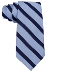 This striped tie from Tommy Hilfiger will make sure to leave his playground style behind when the occasion calls for something more formal. This striped tie from Tommy Hilfiger will make sure to leave his playground style behind when the occasion calls for something more formal.