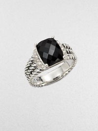 From the Petite Wheaton Collection. A stunning, faceted black onyx stone flanked by brilliant diamonds on a sterling silver, triple-row shank. Black onyx Diamonds, .1 tcwSterling silverImported From the Petite Wheaton Collection. A stunning, faceted black onyx stone flanked by brilliant diamonds on a sterling silver, triple-row shank. Black onyx Diamonds, .1 tcwSterling silverImported