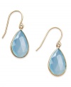 A touch of color livens any look. These stunning 10k gold earrings feature pear-cut medium blue chalcedony stones (6-1/5 ct. t.w.) on french wire. Approximate drop: 1 inch.
