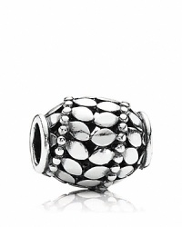 Gleaming silver and three dimensional texture define this elegant egg-shaped charm from PANDORA. Gleaming silver and three dimensional texture define this elegant egg-shaped charm from PANDORA.