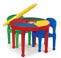 Tot Tutors CT599 2-in-1 Round Plastic Construction Table and 2 Chairs, Primary Colors Tot Tutors CT599 2-in-1 Round Plastic Construction Table and 2 Chairs, Primary Colors