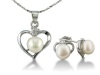 Heart Shaped Freshwater Pearl Pendant and Earrings Set