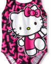 Hello Kitty Girls 2-6X Print One Piece, Black/Pink, 4