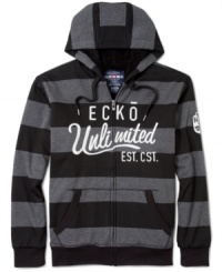 Tackle your errands with this 2 tone bold horizontal stripe drawstring hoodie by Ecko Unltd. Tackle your errands with this 2 tone bold horizontal stripe drawstring hoodie by Ecko Unltd.