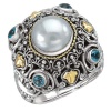 925 Silver, Mabe Pearl & Blue Topaz Ring with 18k Gold Accents- Sizes 6-8