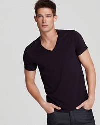 What's more summer-ready than a short-sleeve v-neck tee? One from Theory embellished with a bit of stretch to fit just right. What's more summer-ready than a short-sleeve v-neck tee? One from Theory embellished with a bit of stretch to fit just right.