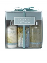 A perfect way to sample this limited edition Sea Grass Collection. Be transported to the seashore with a warm, breezy air of a relaxing summer day. Made from the freshest ingredients including a combination of citrus bouquet, sparkling notes of crisp greens, calming florals and hints of Cedar and Sandalwood. The essence of tranquility. Set includes: 10 oz. Hand and Body Lotion, 10 oz. Hand and Body Wash and 6 oz. individually wrapped Soap. A perfect way to sample this limited edition Sea Grass Collection. Be transported to the seashore with a warm, breezy air of a relaxing summer day. Made from the freshest ingredients including a combination of citrus bouquet, sparkling notes of crisp greens, calming florals and hints of Cedar and Sandalwood. The essence of tranquility. Set includes: 10 oz. Hand and Body Lotion, 10 oz. Hand and Body Wash and 6 oz. individually wrapped Soap.